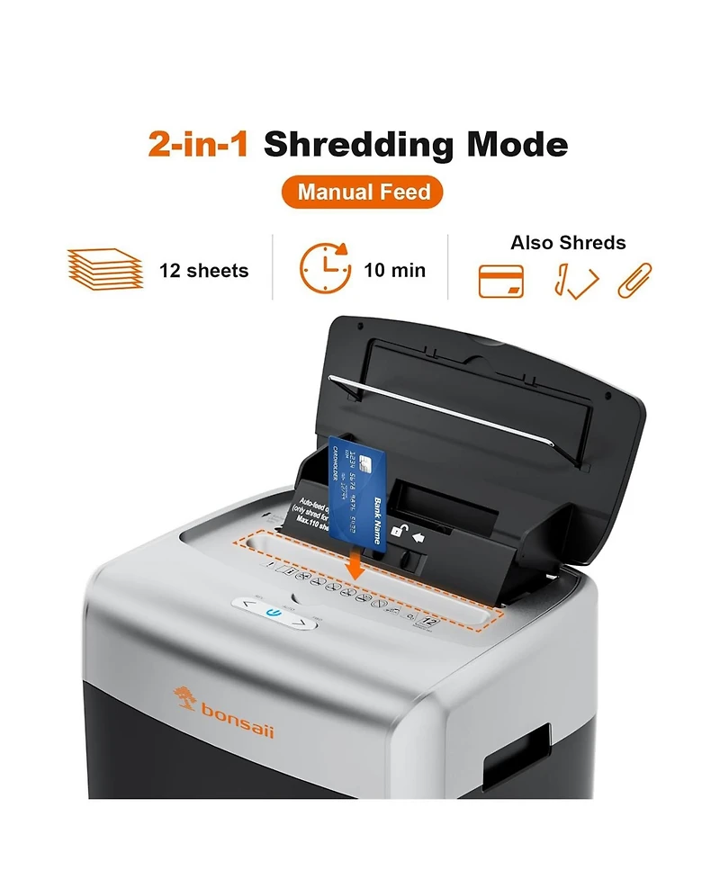 Bonsaii Paper Shredder for Office, 110-Sheet Autofeed Heavy Duty Shredder for Home Office Use, 30 Minutes/Micro Cut/P-4 High Security Level/6 Gallon L