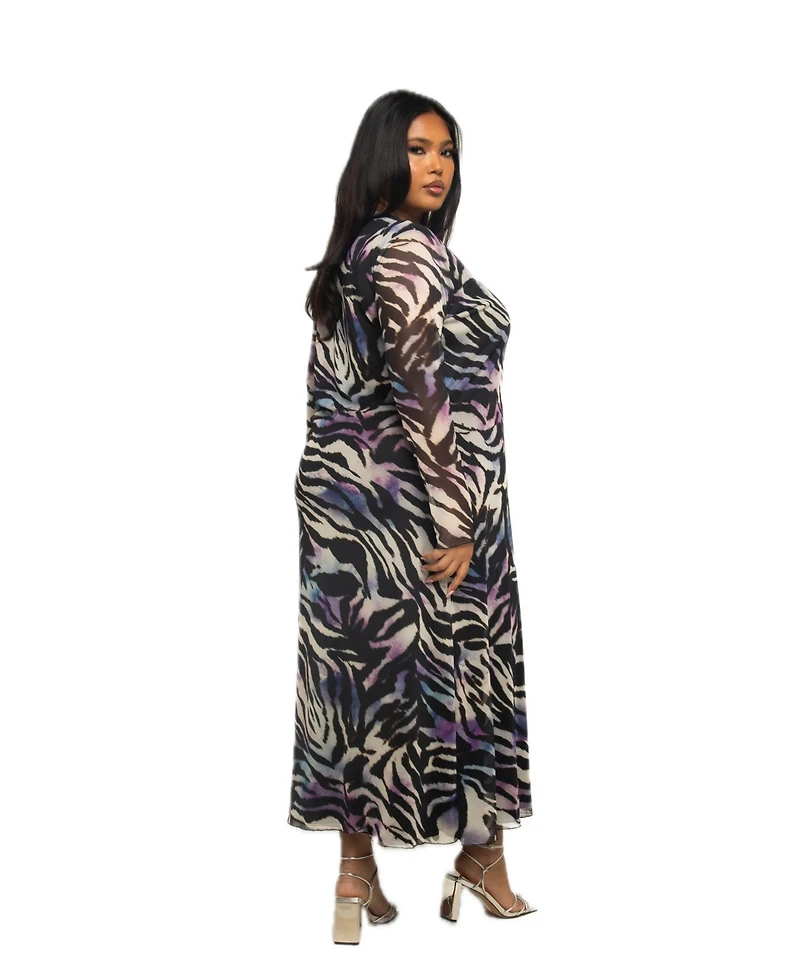 Fashion-szn Curve Women's Zebra Print Mesh Midaxi Dress
