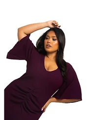 Fashion-szn Curve Women's Flutter Sleeve Midi Dress
