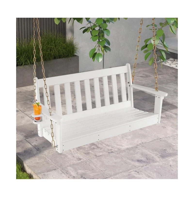 Mondawe 54 Inch Hdpe Patio Porch Swing with Cup Holder
