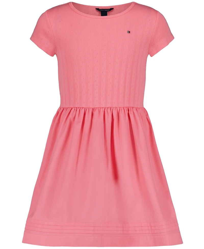 Tommy Hilfiger Toddler and Little Girls Knit To Woven Short Sleeve Dress