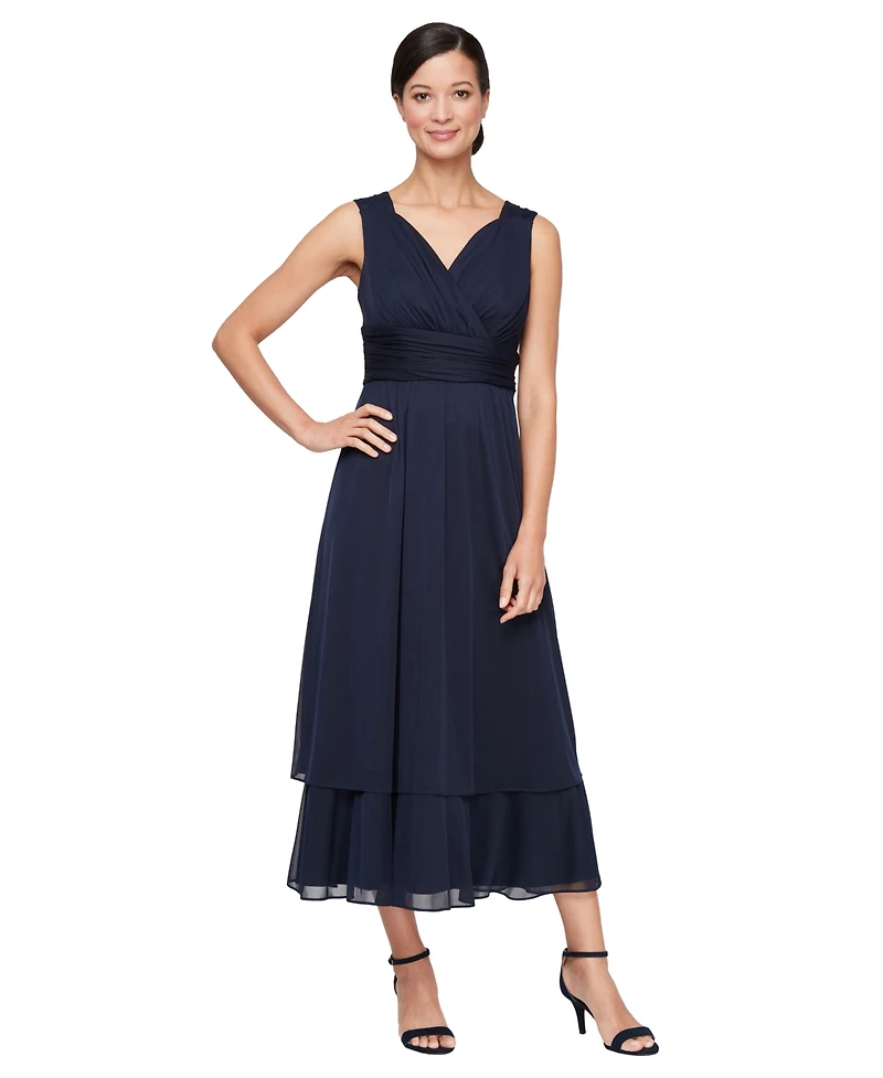 Sl Fashions Women's Surplice-Neck Jersey A-Line Dress