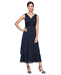 Sl Fashions Women's Surplice-Neck Jersey A-Line Dress