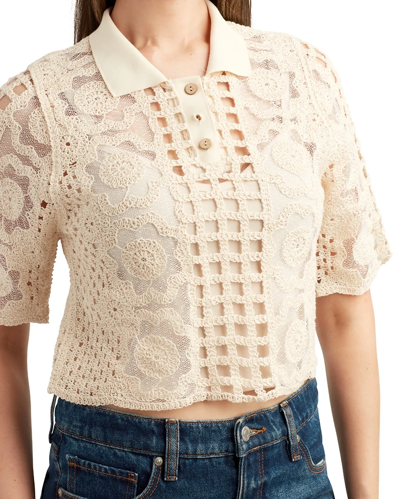 Bcx Juniors' Cotton Crochet Lace Polo Top