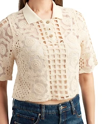 Bcx Juniors' Cotton Crochet Lace Polo Top