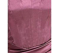 Emerald Sundae Juniors' Iris Sateen Corset-Bodice Slit Gown