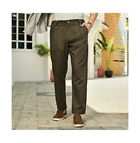 Men's Sacramento Green Ribbed-Pleated Chino Trousers