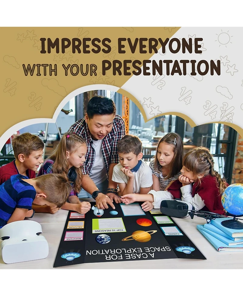 Trifold Poster Board 36" x 48" White Presentation Board - Self-Adhesive Science Subtitles Included