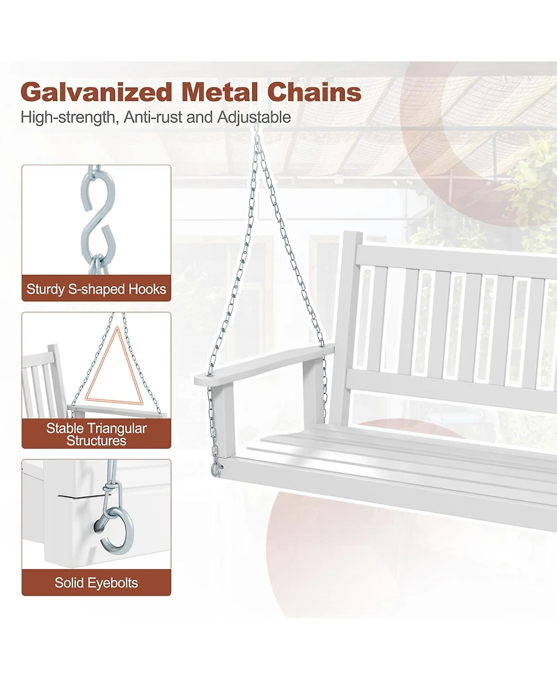 Gymax Wooden Porch Swing 2-Person Hanging Chair w/ Adjustable Galvanized Metal Chains
