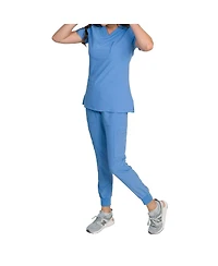 Medgear Women's Fleur Stretch Scrub Set with Zip Chest Pocket Top and Knit Rib Cuffs Jogger Pants