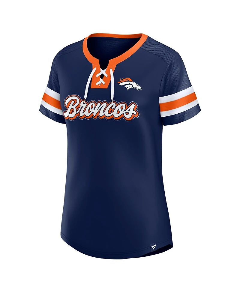 Fanatics Women's Navy Denver Broncos Iconic Bling Athena Lace-Up V-Neck T-Shirt
