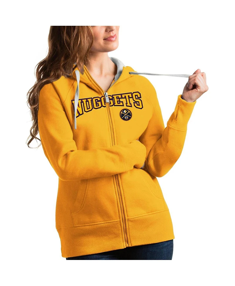Antigua Women's Gold Denver Nuggets Team Victory Full-Zip Hoodie
