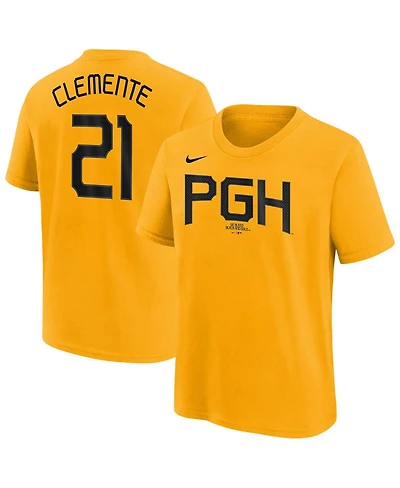 Nike Big Boys and Girls Roberto Clemente Gold Pittsburgh Pirates Fuse City Connect Name Number T-Shirt