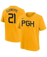 Nike Big Boys and Girls Roberto Clemente Gold Pittsburgh Pirates Fuse City Connect Name Number T-Shirt