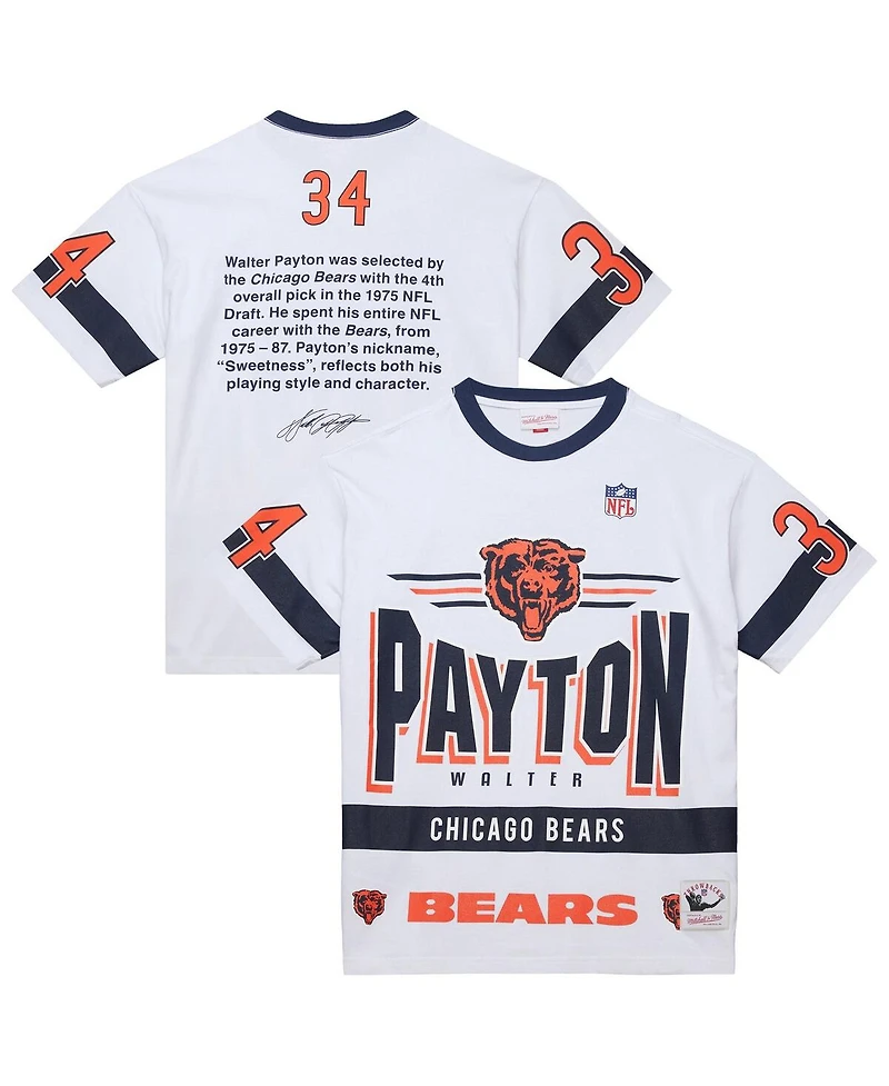 Mitchell & Ness Men's Walter Payton White Chicago Bears Name Number Team Origins Vintage Logo T-Shirt