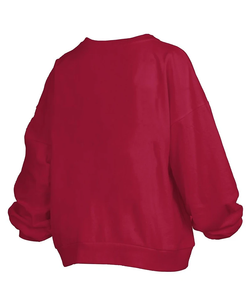 Pressbox Women's Crimson Oklahoma Sooners Janise Arch Over Logo Waist Length Oversized Pullover Sweatshirt