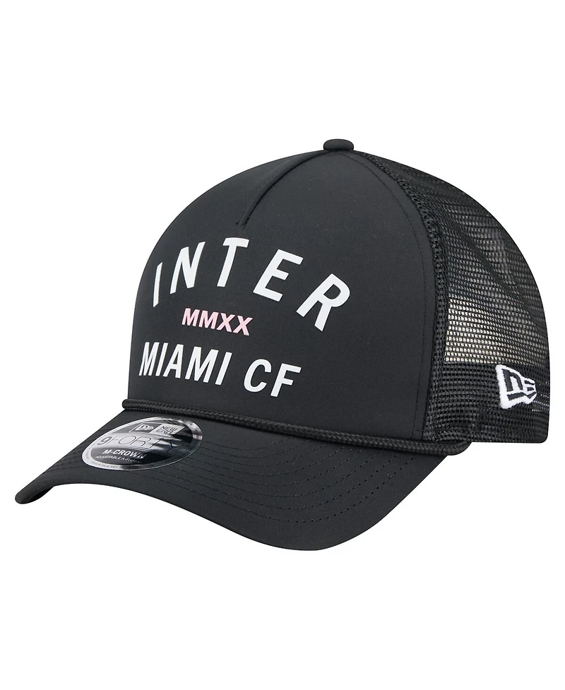 New Era Men's Black Inter Miami Cf Minimalist A-Frame 9FORTY Adjustable Hat