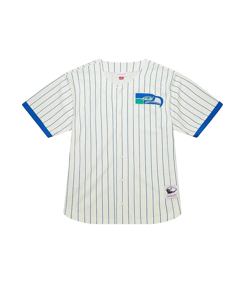 Mitchell & Ness Men's Cream Seattle Seahawks Vintage Logo Final Seconds Full-Button Mesh Top