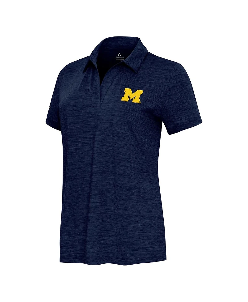 Antigua Women's Heather Navy Michigan Wolverines Layout V-Neck Polo Shirt