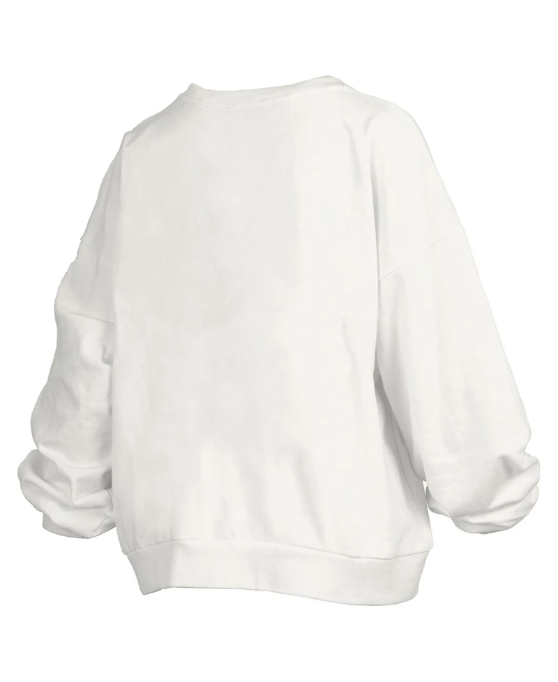 Pressbox Women's White Oregon Ducks Janise Arch Over Logo Waist Length Oversized Pullover Sweatshirt