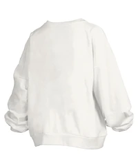 Pressbox Women's White Oregon Ducks Janise Arch Over Logo Waist Length Oversized Pullover Sweatshirt