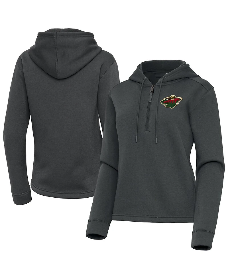 Antigua Women's Pewter Minnesota Wild Contemporary Quarter-Zip Hoodie