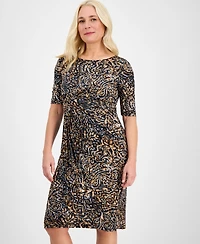 Connected Women's Printed Round-Neck Short-Sleeve Dress
