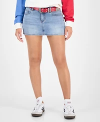 Madden Girl Juniors' Belted Mini Denim Skirt