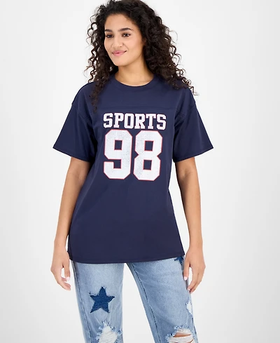 Madden Girl Juniors' Rhinestone-Graphic Short-Sleeve T-Shirt