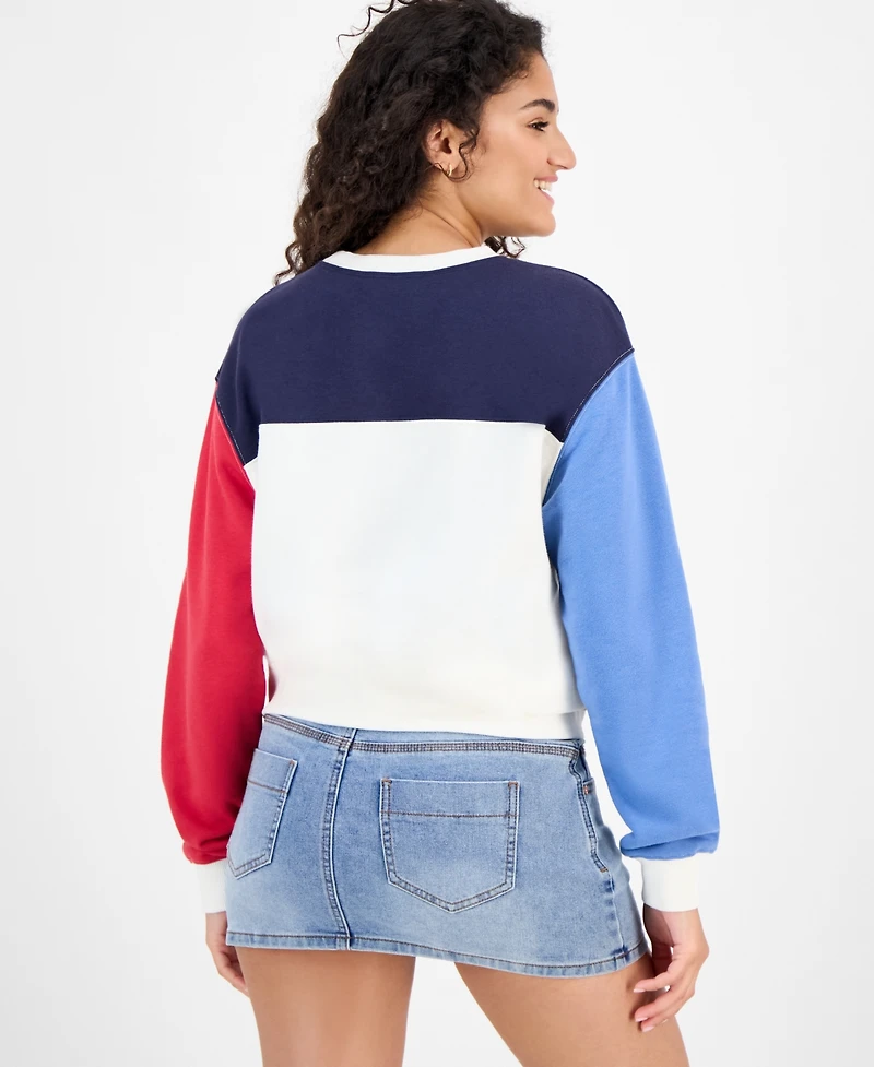 Madden Girl Juniors' Colorblocked Graphic-Print Fleece Sweatshirt