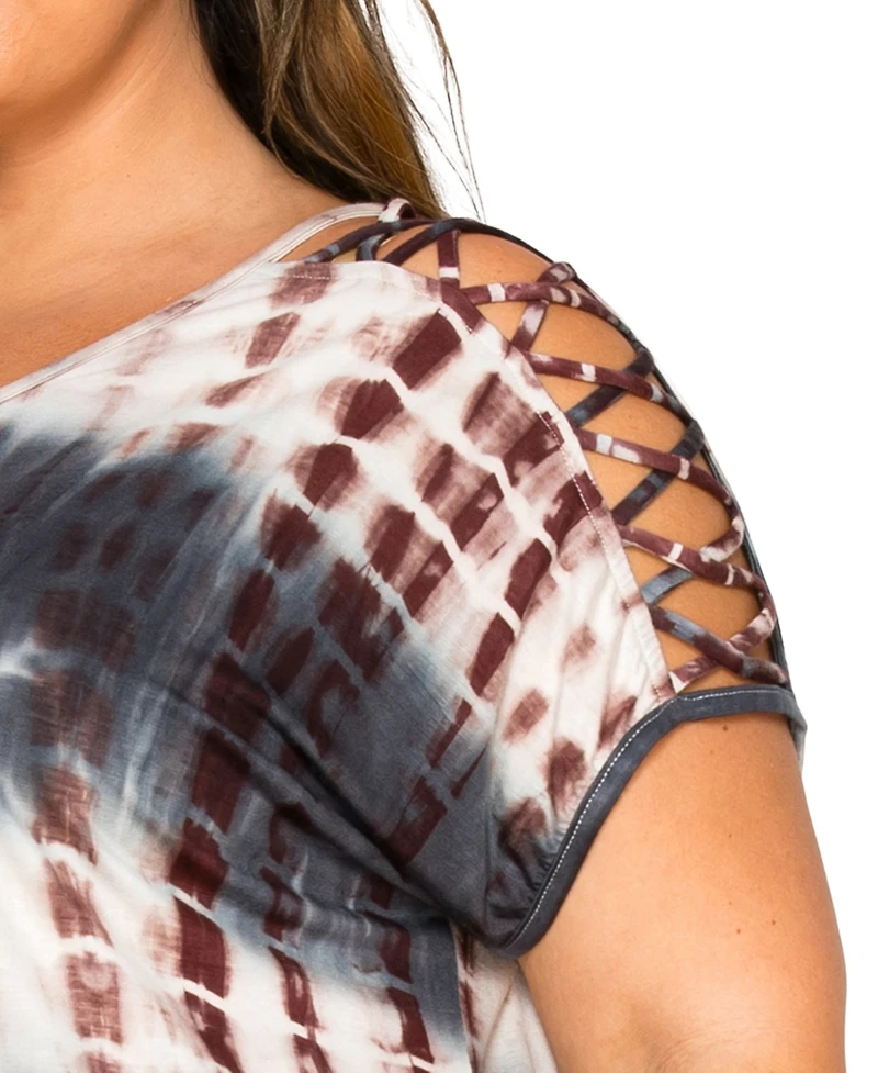 Coin 1804 Plus Tie Dye Lattice Sleeve Dolman T-Shirt