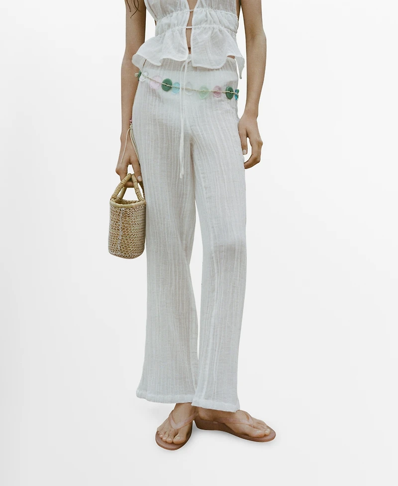 Mango Women's Bow Detail Fluid Ramie Pants