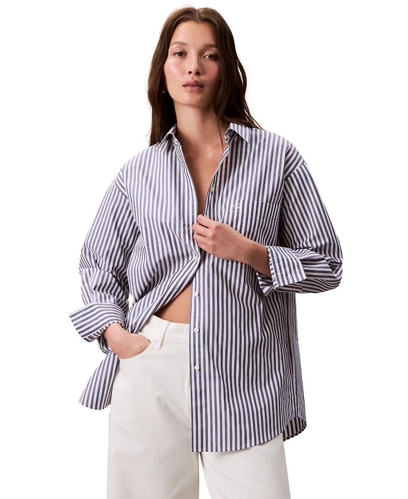 Calvin Klein Jeans Women's Striped Cotton Poplin Button-Down Shirt