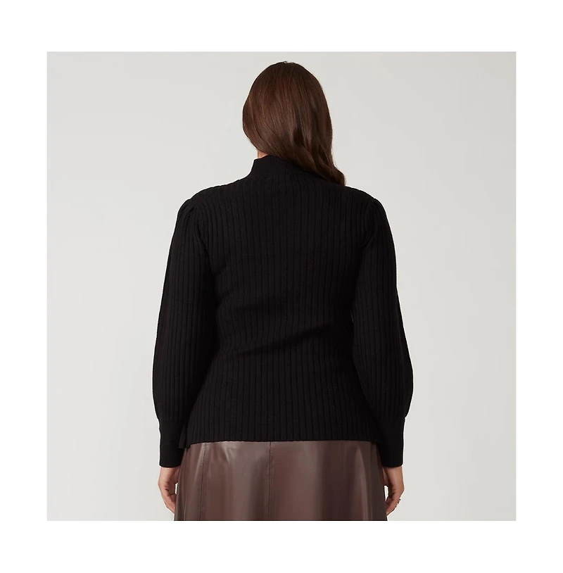 Estelle Rae Black high Neck Fitted Ribbed Sweater