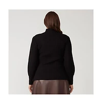 Estelle Rae Black high Neck Fitted Ribbed Sweater