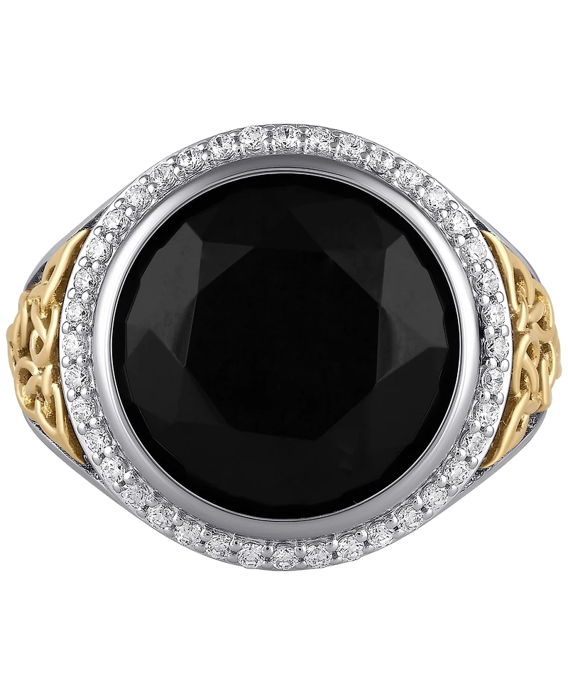 Men's Onyx & Diamond (3/8 ct. t.w.) Halo Ring in Sterling Silver & 14k Gold-Plate