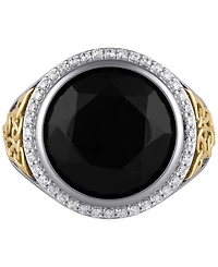 Men's Onyx & Diamond (3/8 ct. t.w.) Halo Ring in Sterling Silver & 14k Gold-Plate