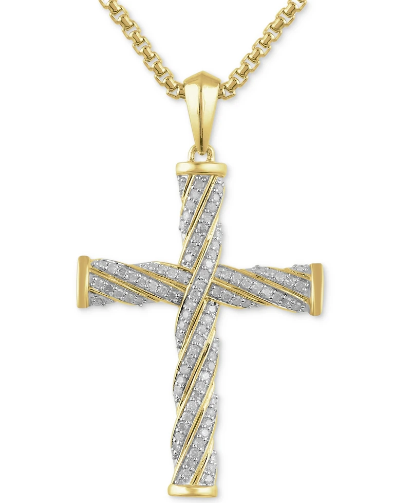 Men's Diamond Cross 22" Pendant Necklace (1/2 ct. t.w.) in 18k Gold-Plated Sterling Silver
