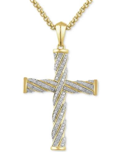 Men's Diamond Cross 22" Pendant Necklace (1/2 ct. t.w.) in 18k Gold-Plated Sterling Silver