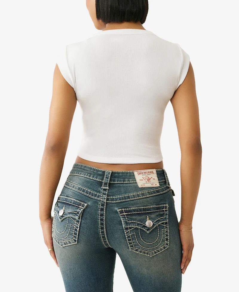 True Religion Women's Vintage Tr V Notch Rib Top