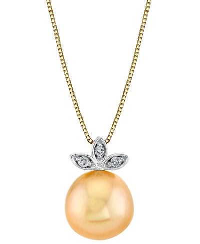 Cultured Golden South Sea Pearl (10mm) & Diamond Accent 18" Pendant Necklace in 14k Yellow Gold & 14k White Gold