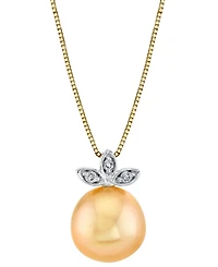 Cultured Golden South Sea Pearl (10mm) & Diamond Accent 18" Pendant Necklace in 14k Yellow Gold & 14k White Gold