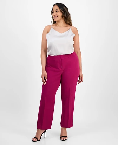 Kasper Plus High-Rise Slim-Leg Pants