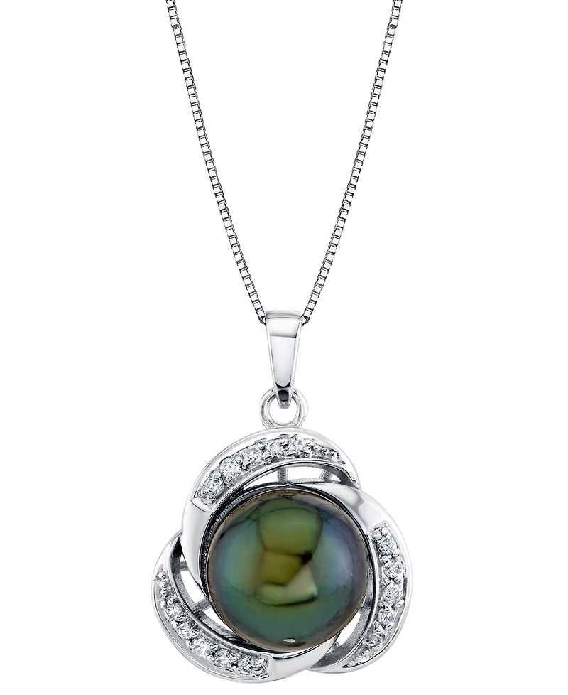 Cultured Tahitian Pearl (10mm) & Diamond (1/8 ct. t.w.) 18" Pendant Necklace in 10k White Gold