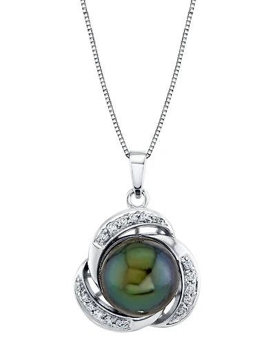 Cultured Tahitian Pearl (10mm) & Diamond (1/8 ct. t.w.) 18" Pendant Necklace in 10k White Gold