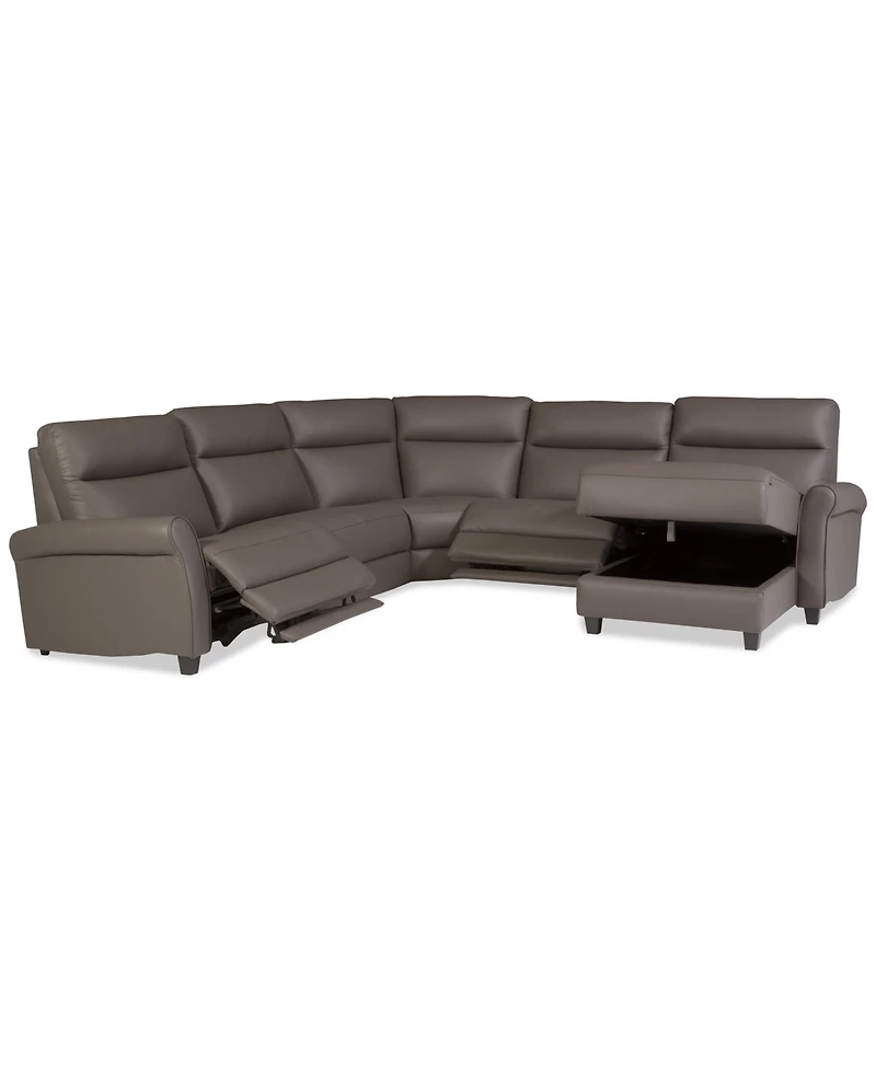Thandler 5-Pc. Leather Chaise Sectional with 2 Power Recliners, Exclusively at Macy's