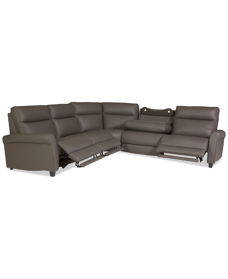 Thandler 5-Pc. Leather L Shape Sectional with 3 Power Recliners and 1 Storage Console, Exclusively at Macy's