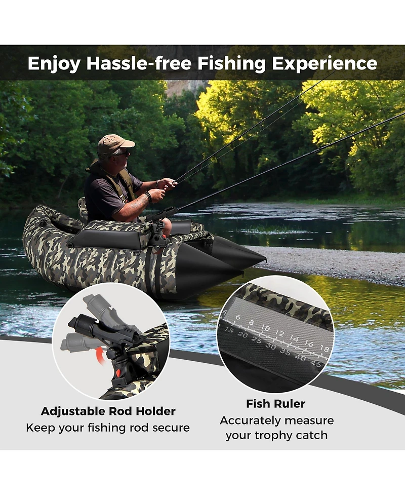 Hongge 350 Lbs Inflatable Fishing Float Tube with Adjustable Backrest and Backpack Straps