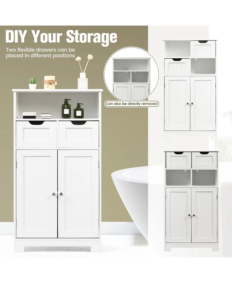 Bathroom Wooden Side Cabinet with 2 Drawers and 2 Doors