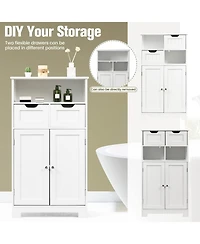 Bathroom Wooden Side Cabinet with 2 Drawers and 2 Doors